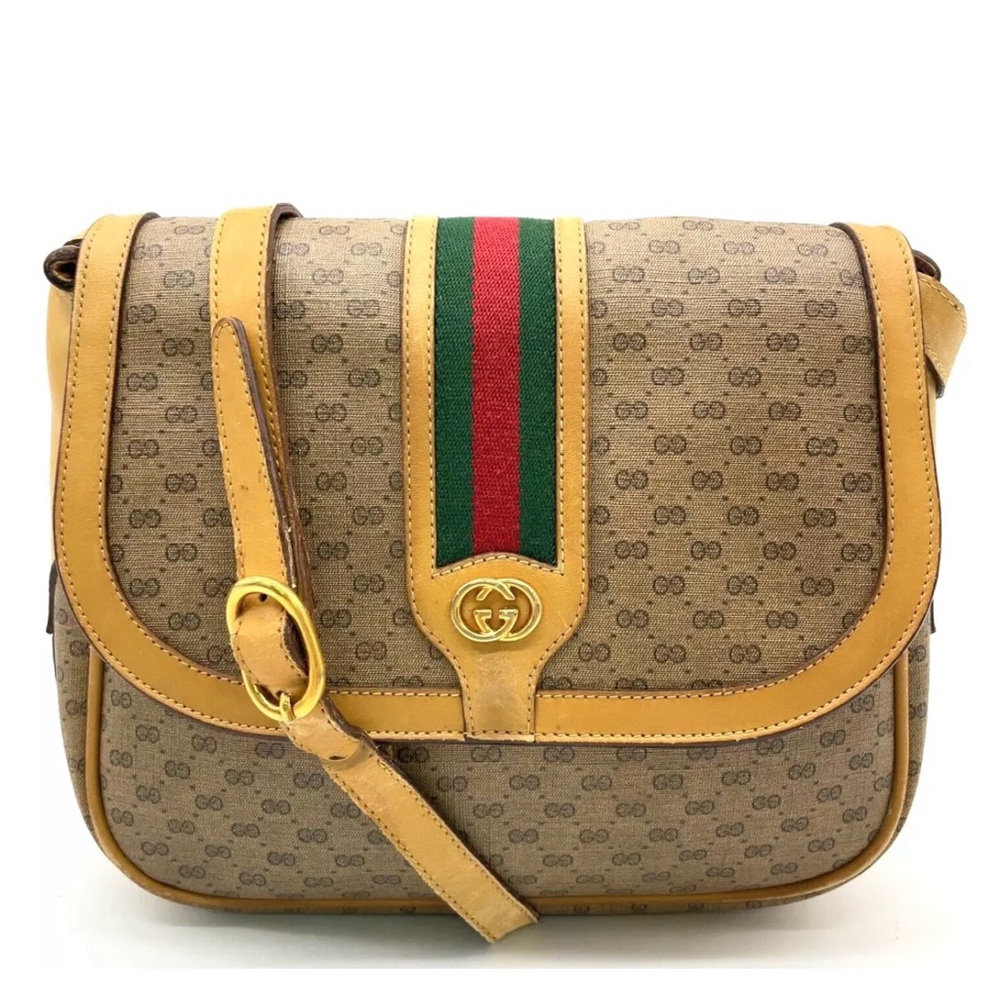 ❌sold❌Gucci Tan and Green Crossbody Bag